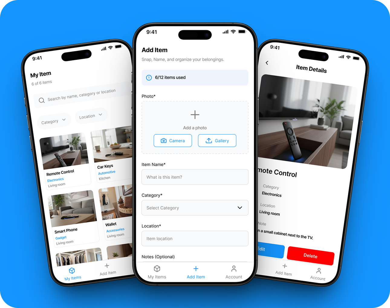 iFoundIt App Interface showing item tracking and organization features